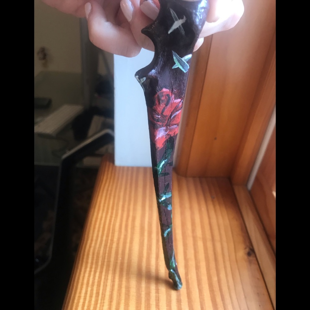 Rose painted bone wand